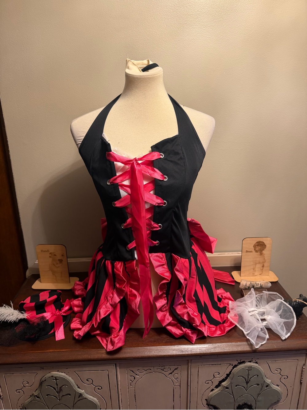 Pink and Black Saloon Girl Womens Halloween Costume